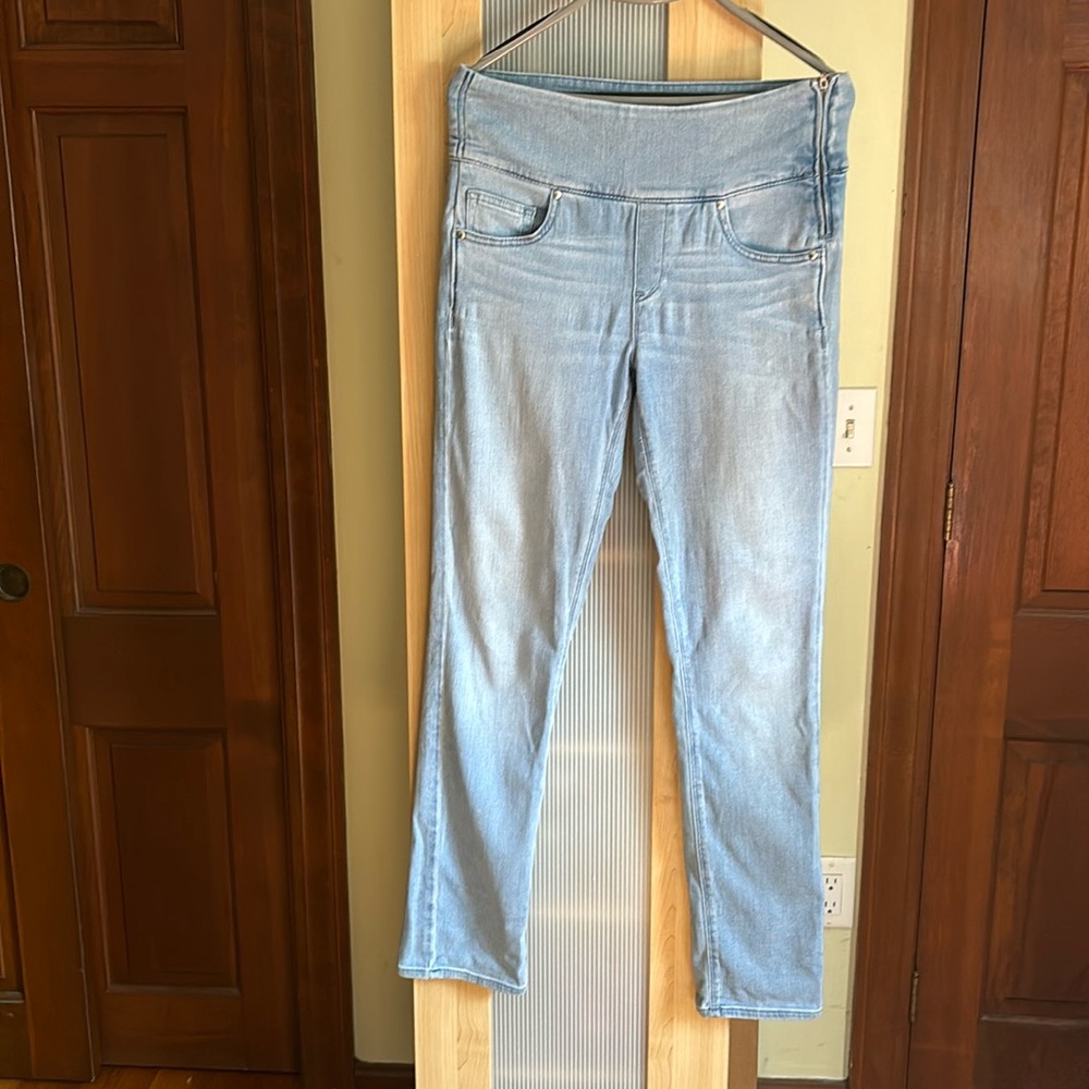 Spanx side-zip jeans, light wash